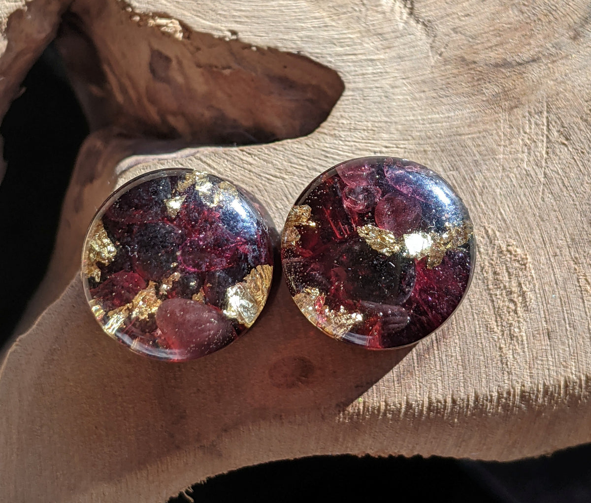 Unique gemstone resin plug earrings for stretched ears EL-Creations