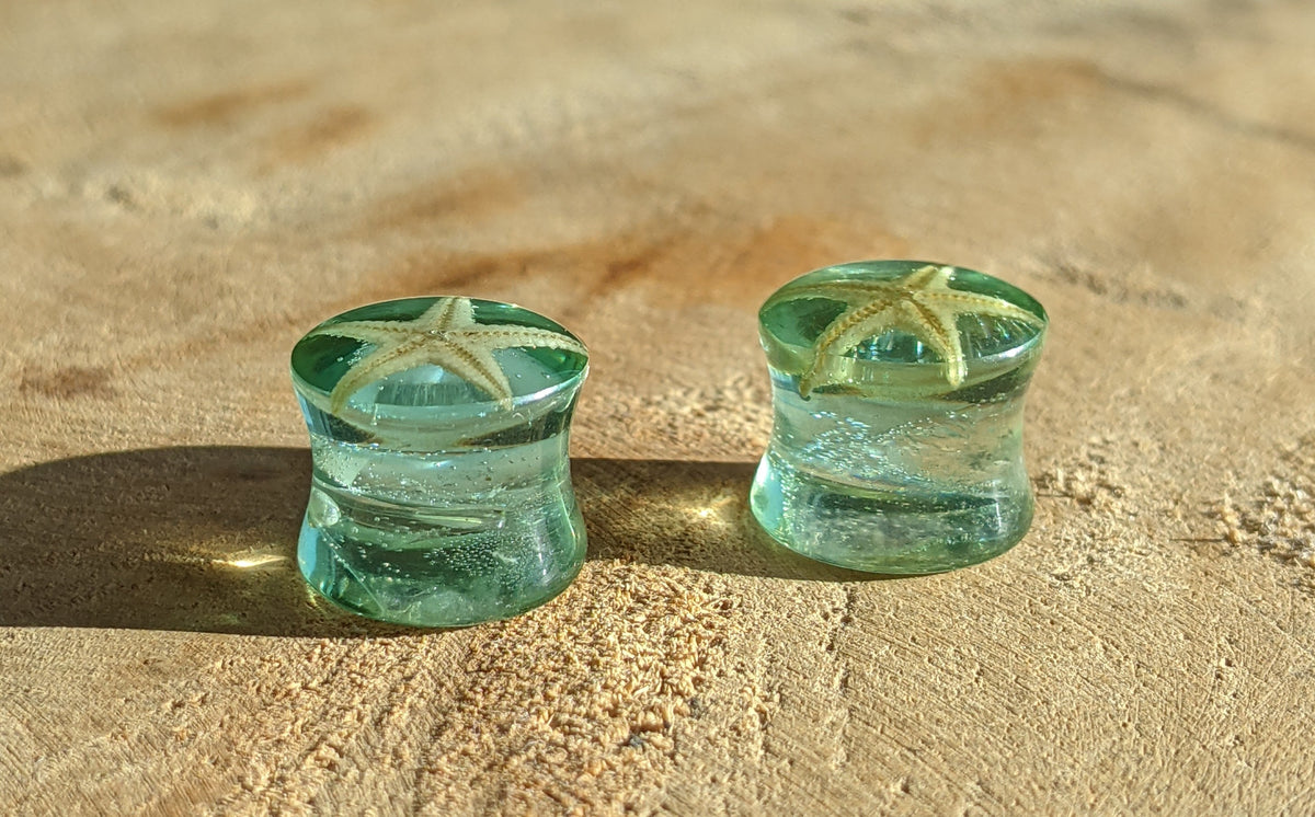 Handcrafted blue starfish ear plugs - EL-Creations