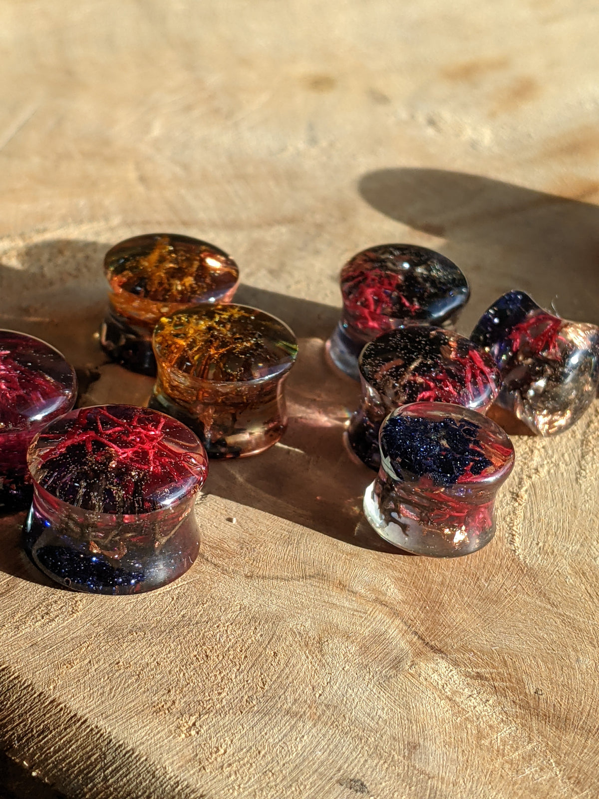 Resin ear plugs with preserved moss and stones EL-Creations