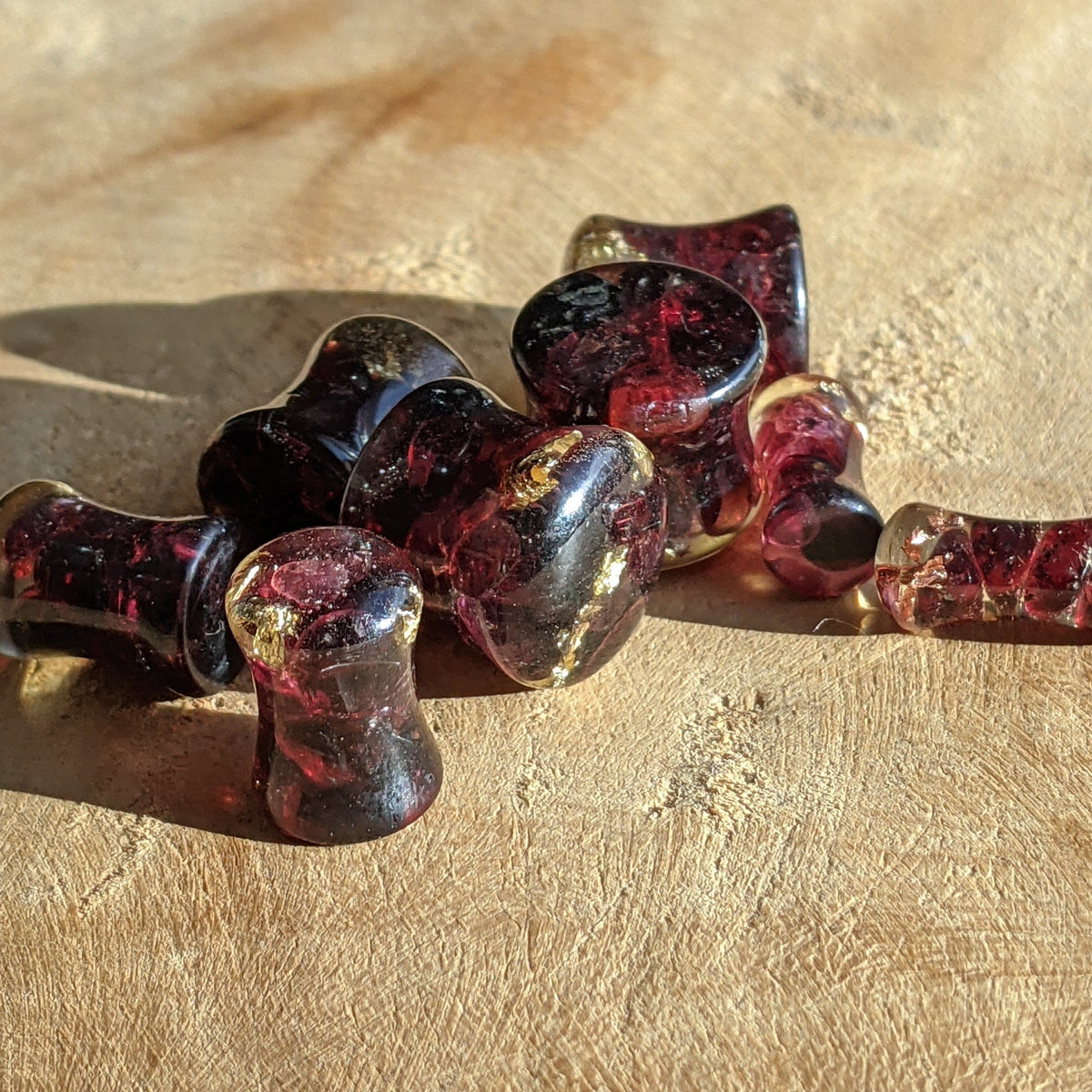 Real garnet stone resin ear plugs handmade gemstone jewelry EL-Creations