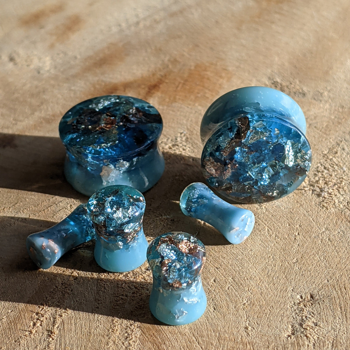 Two Face turquoise resin ear plugs EL-Creations