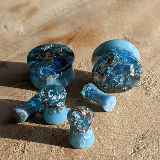 Two Face turquoise resin ear plugs EL-Creations