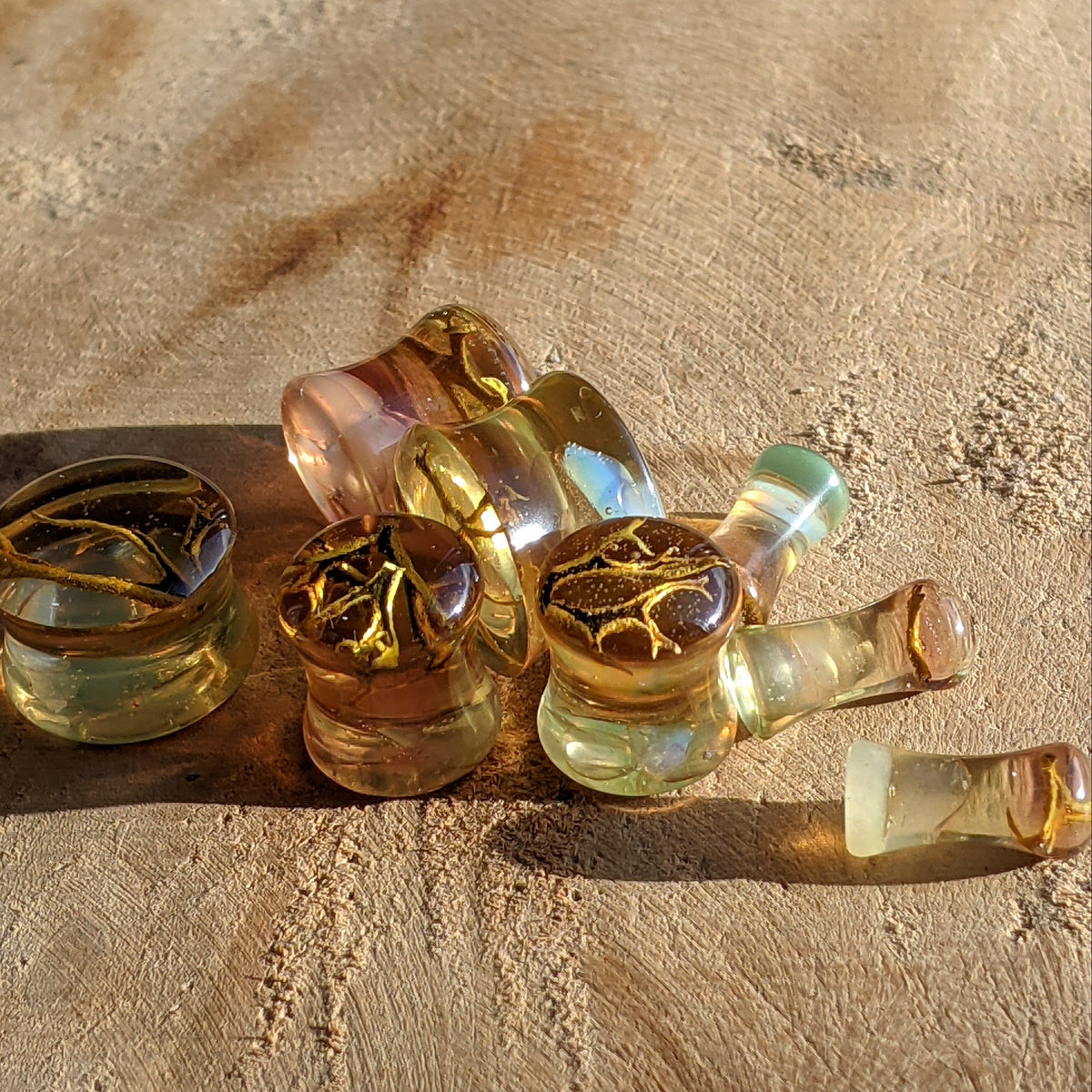 Moonstone resin ear plugs with natural moonstone - EL-Creations