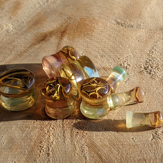 Moonstone resin ear plugs with natural moonstone - EL-Creations