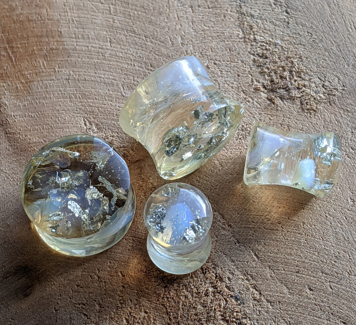 Resin ear plugs with genuine moonstone EL-CReations