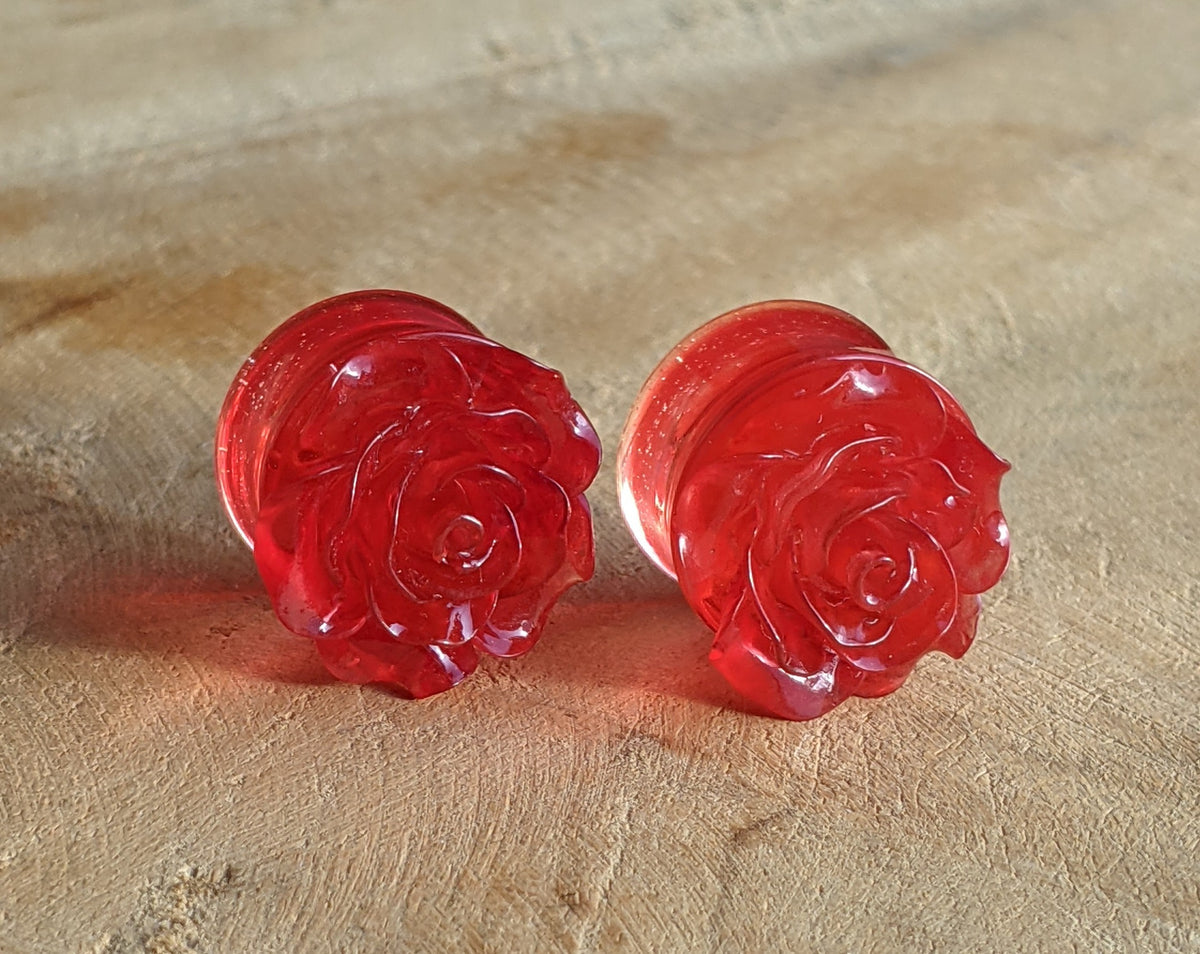 Handmade deep red resin tunnels for stretched ears - EL-Creations