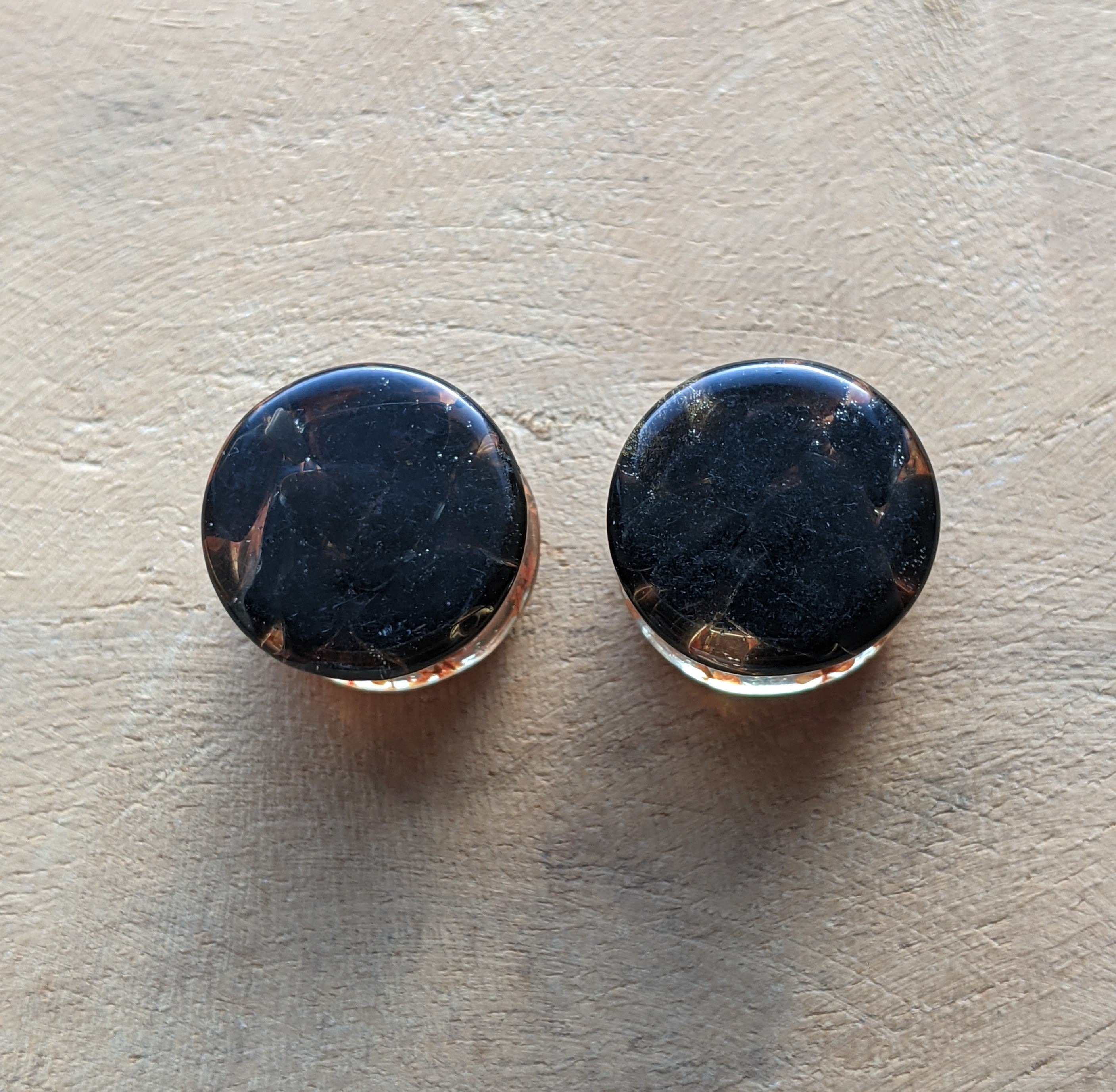 Écarteurs d'oreilles en forme de fleur, écarteurs d'oreilles de 14 mm, écarteurs en forme de fleurs orange, tunnels en onyx noir