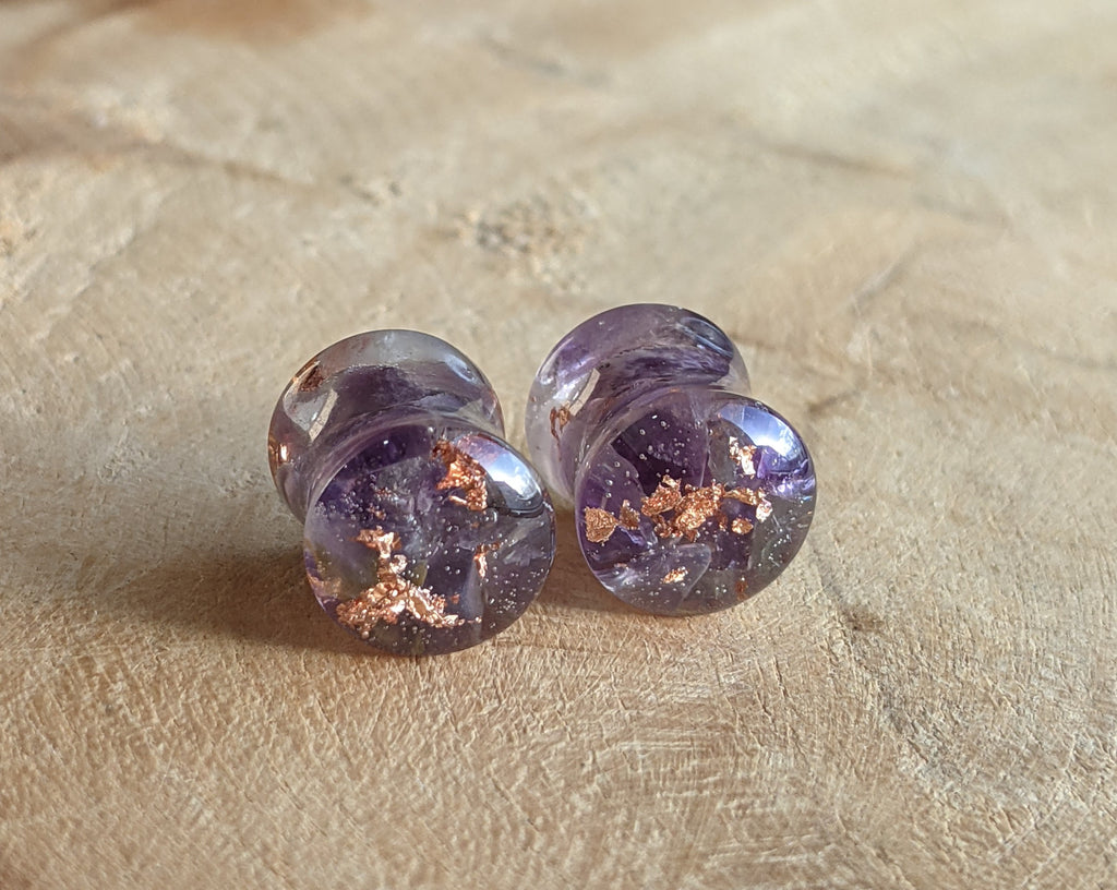 Amethyst plug earrings, Nature tunnels, Gemstone ear gauges, 10 mm amethyst purple plugs