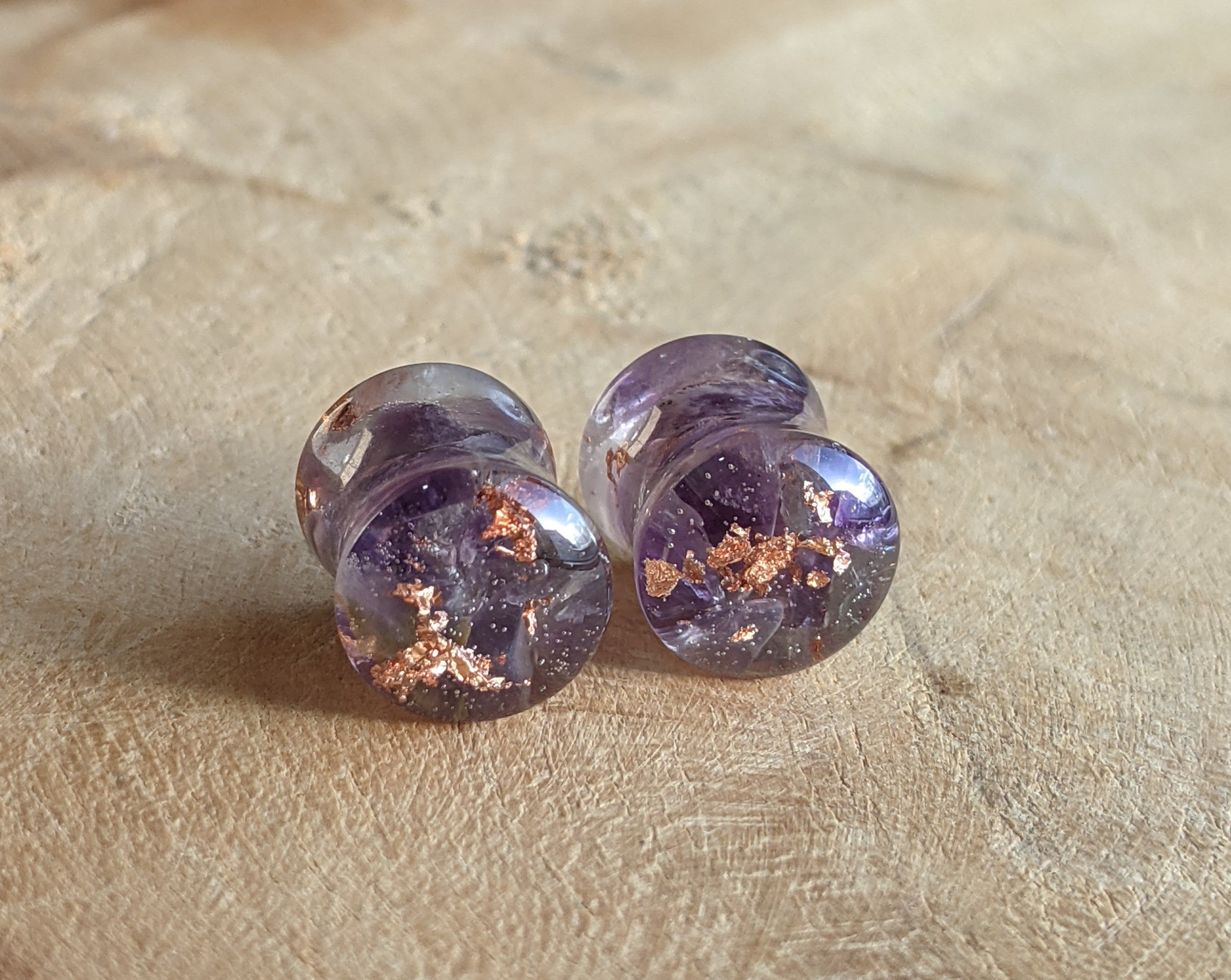 Amethyst plug earrings, Nature tunnels, Gemstone ear gauges, 10 mm amethyst purple plugs