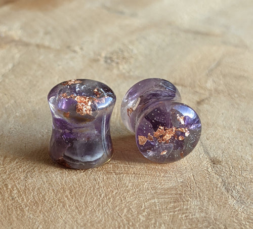 Amethyst plug earrings, Nature tunnels, Gemstone ear gauges, 10 mm amethyst purple plugs