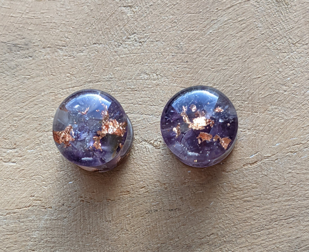 Amethyst plug earrings, Nature tunnels, Gemstone ear gauges, 10 mm amethyst purple plugs
