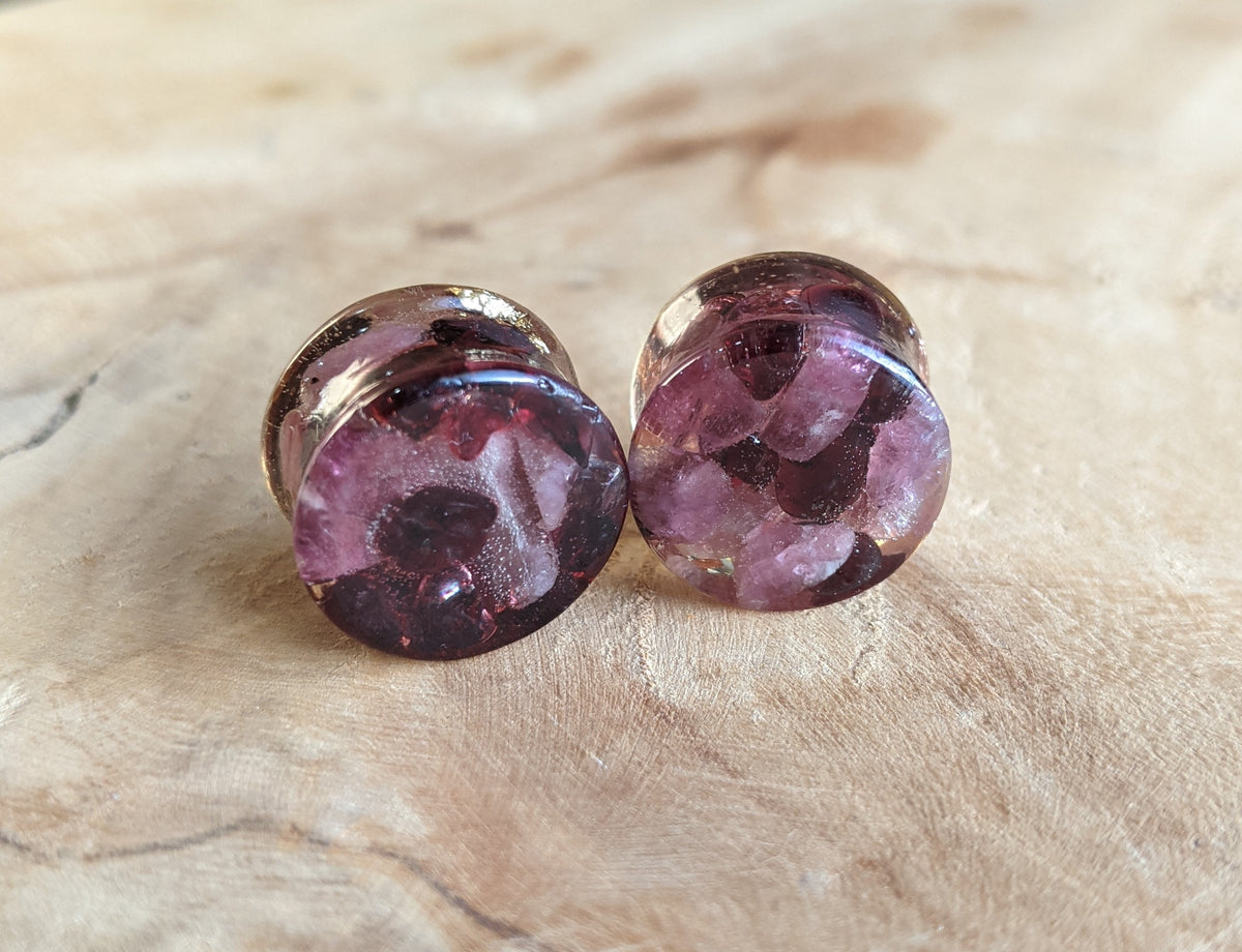 Crystal clear garnet tourmaline ear plugs - EL-Creations