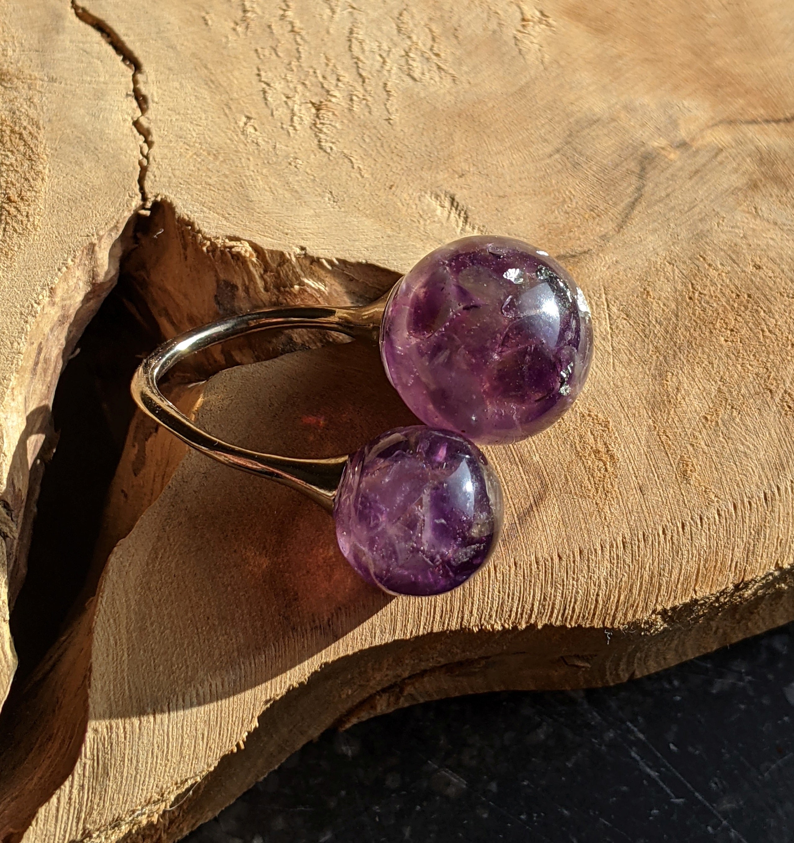 Amethyst ball ring, Amethyst resin ring, Aquarius jewelry, Aquarius stone ring, Purple ring, Purple stone ring