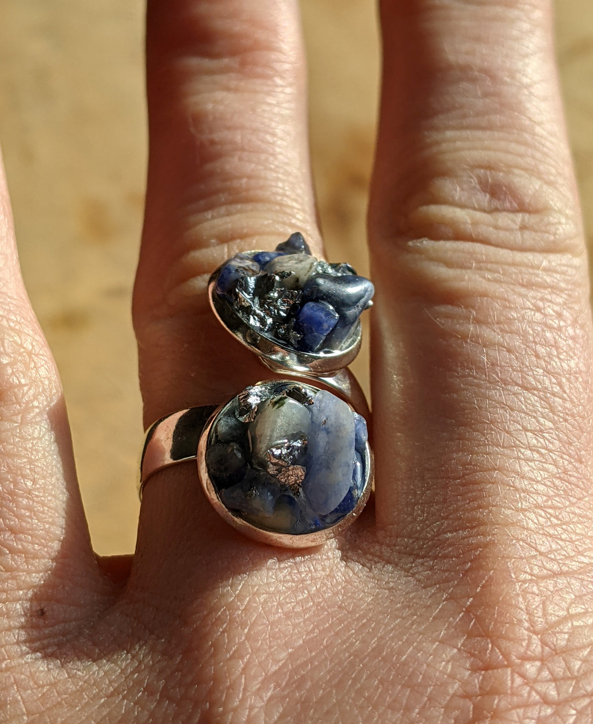 Handmade sodalite birthstone ring adjustable band, Virgo Sagittarius zodiac jewelry
