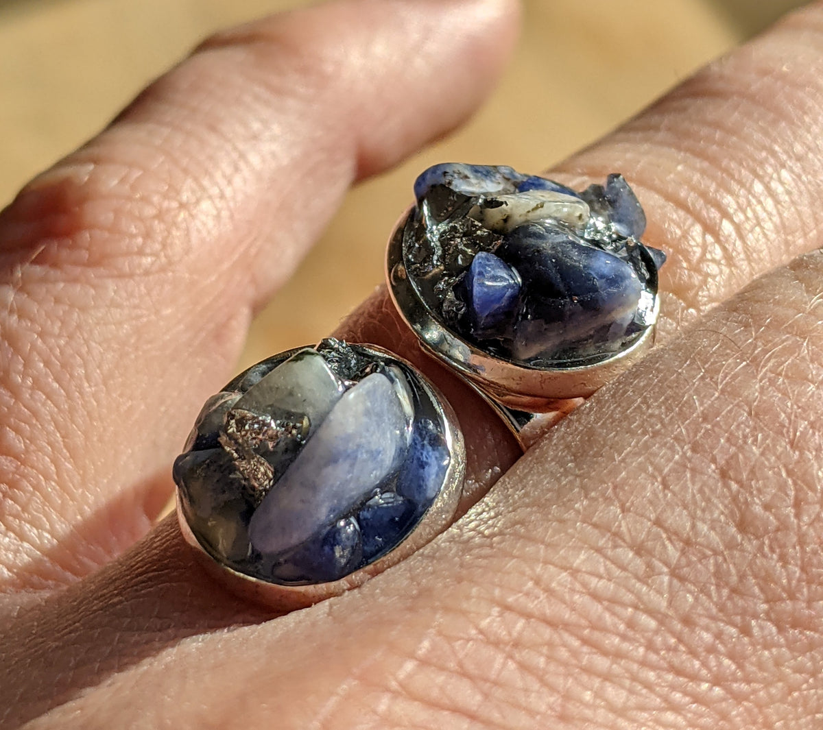 Unique blue crystal resin ring with sodalite, handmade gemstone gift for her, EL-Creations