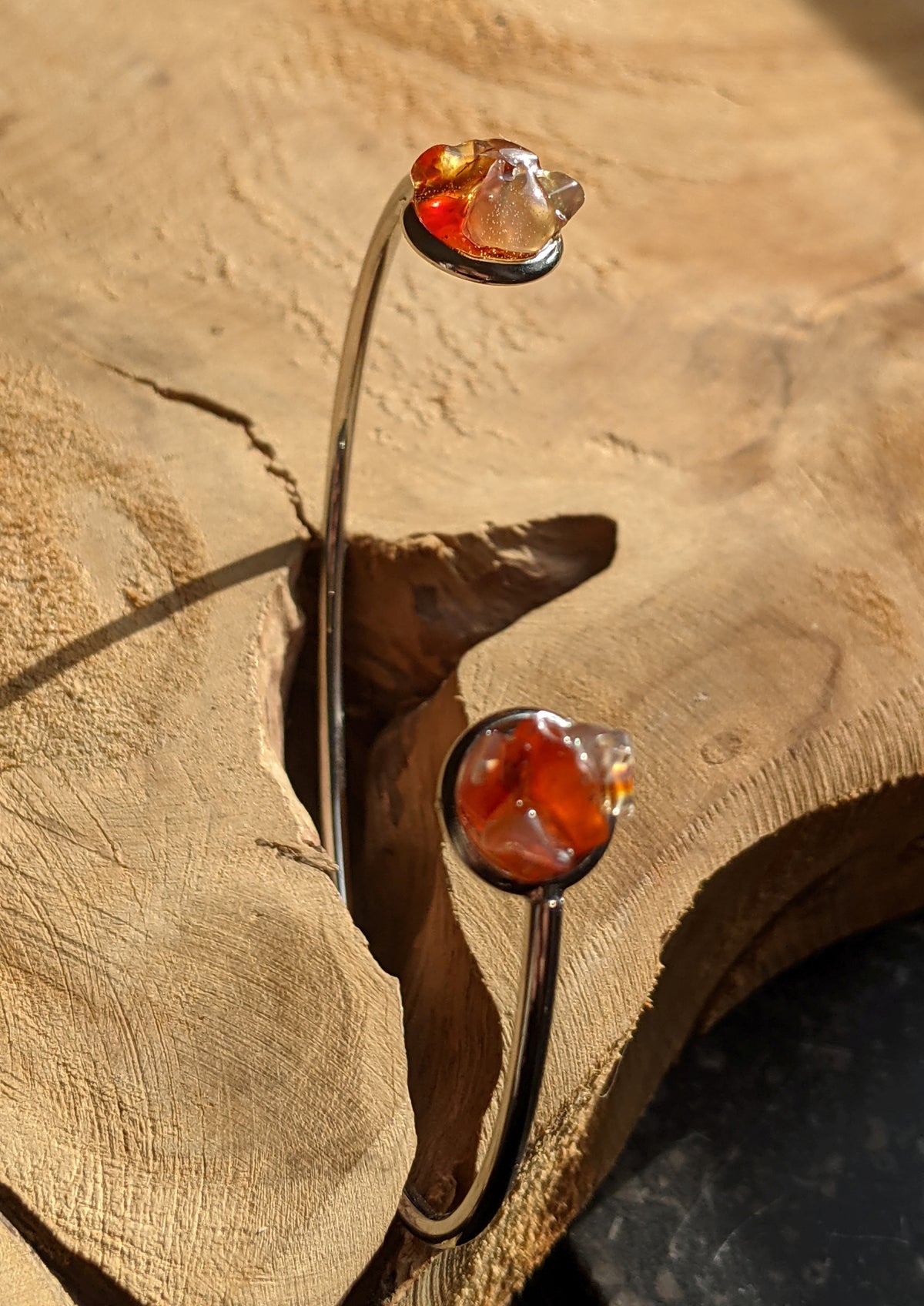 Elegant artisan cuff with genuine Carnelian in clear resin – EL-Creations