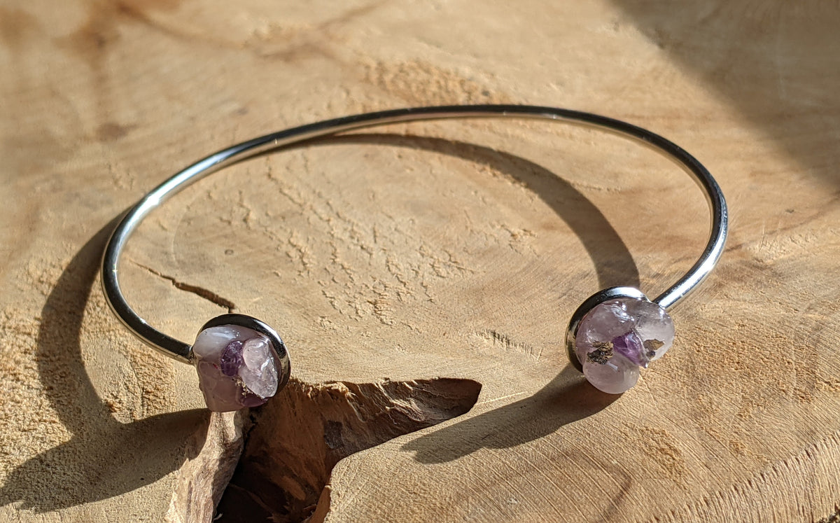 Natural rose quartz and amethyst gemstone cuff bracelet – EL-Creations