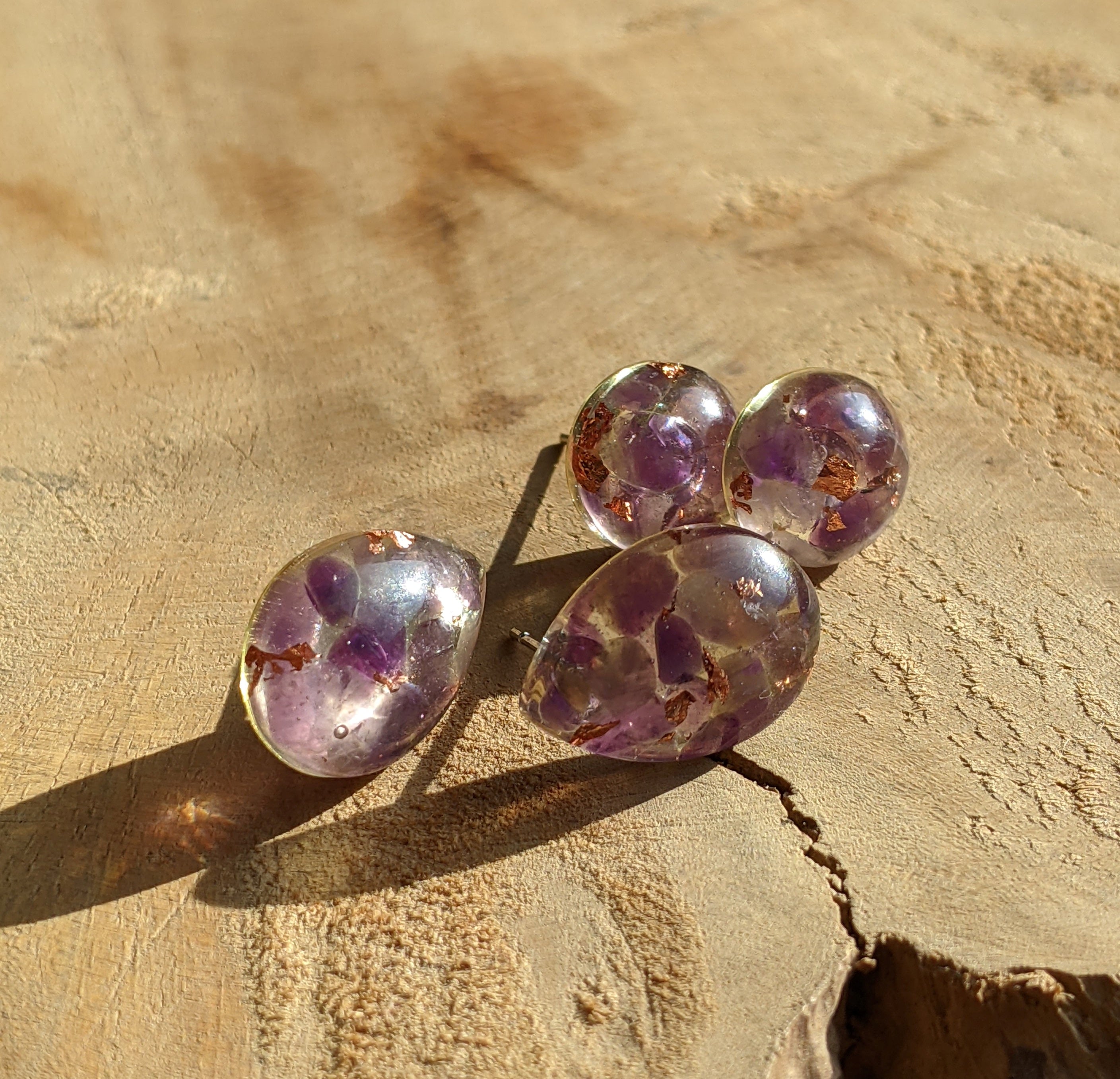 Amethyst stud earrings, Everyday earrings, Small earrings, Stone earrings, Resin earrings