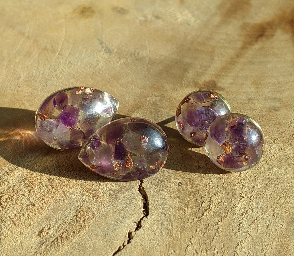 Amethyst stud earrings, Everyday earrings, Small earrings, Stone earrings, Resin earrings