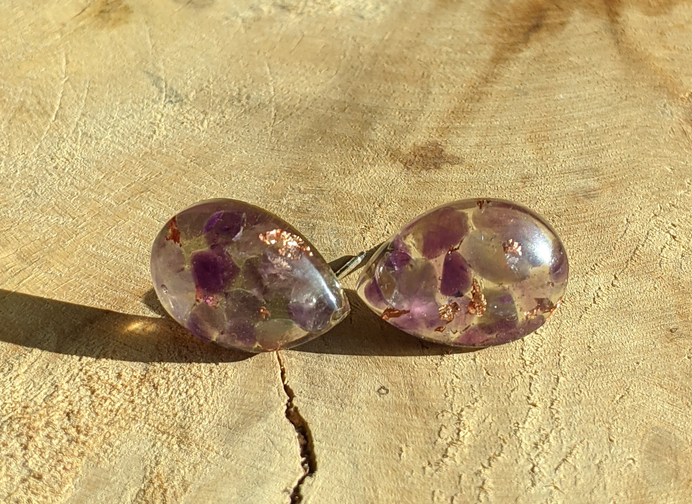 Amethyst stud earrings, Everyday earrings, Small earrings, Stone earrings, Resin earrings
