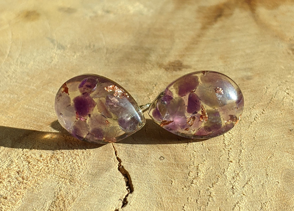 Amethyst stud earrings, Everyday earrings, Small earrings, Stone earrings, Resin earrings
