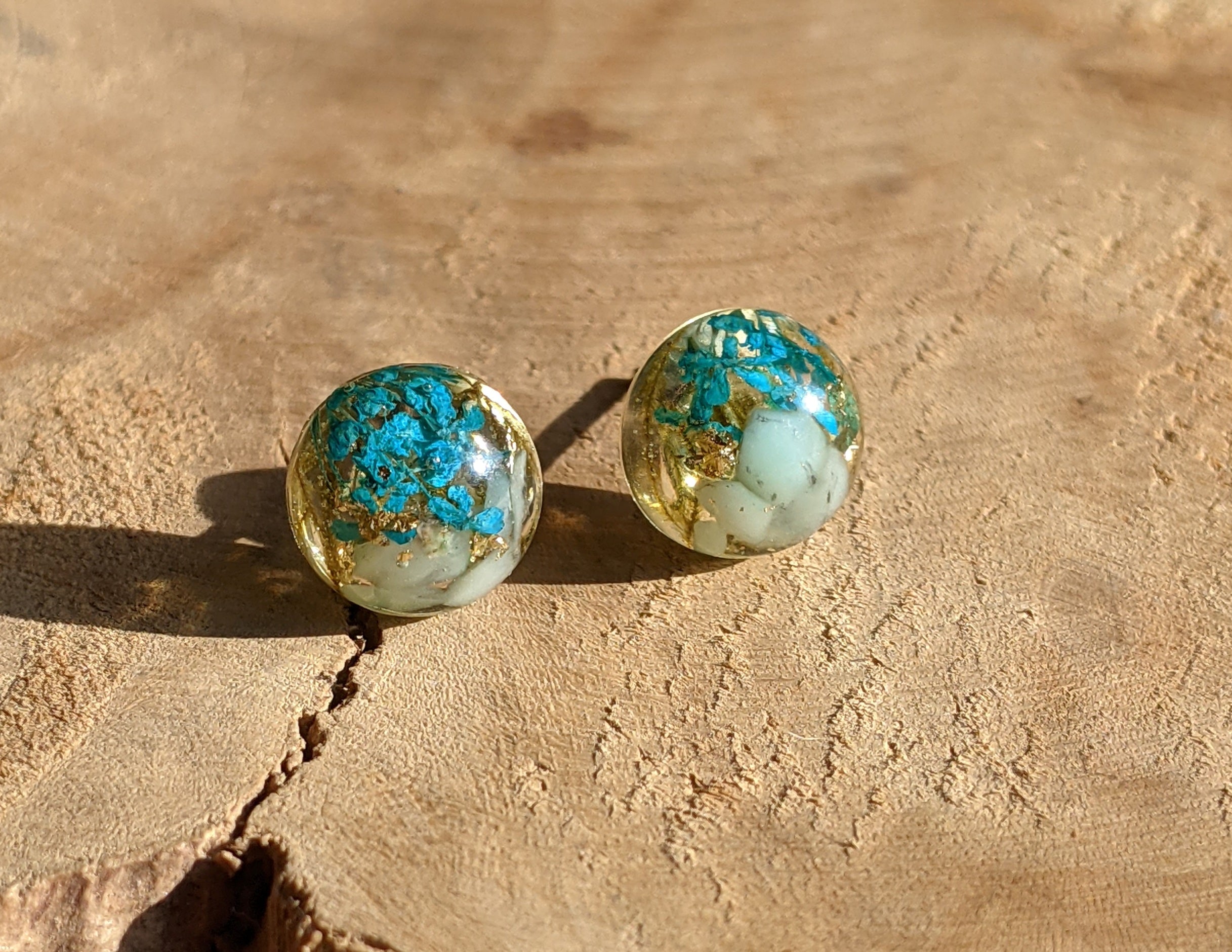 Aquamarine stud earrings, Flower studs, Nature earrings, Stone flower earrings