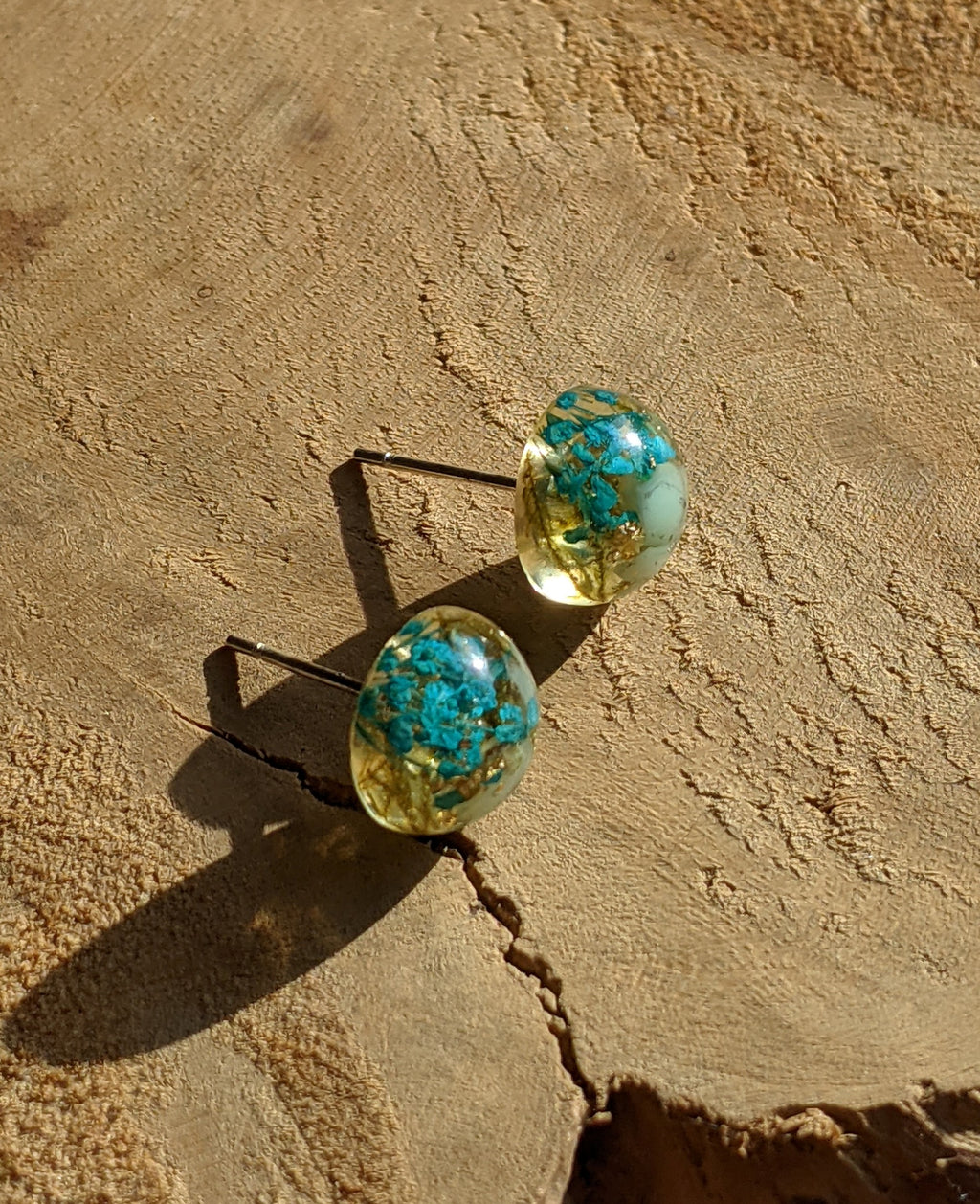 Aquamarine stud earrings, Flower studs, Nature earrings, Stone flower earrings
