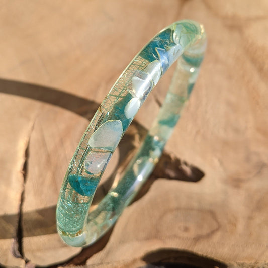 Ocean inspired bangle with aquamarine, tourmaline and real skeleton leaves – EL-Creations