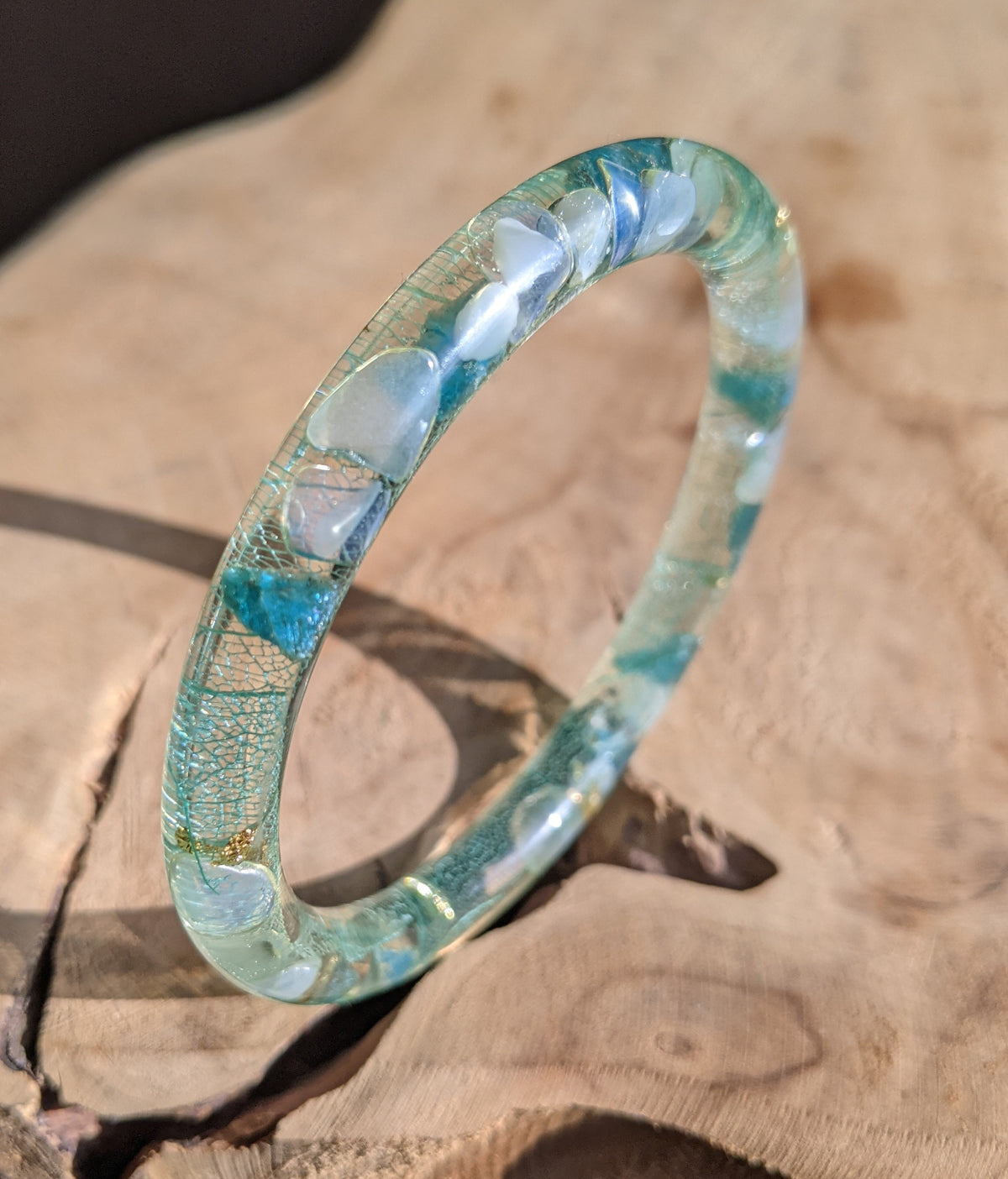 Handmade botanical bracelet with genuine aquamarine and tourmaline – EL-Creations