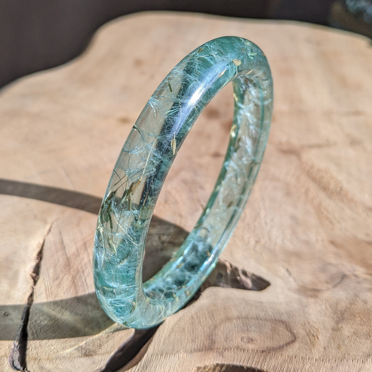 Real dandelion seed botanical bangle handmade in clear resin – EL-Creations