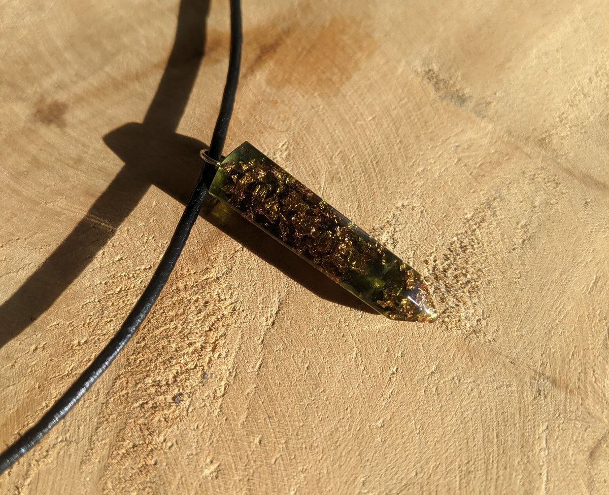 Jade resin pendant necklace with metallic copper details and textile cord EL-Creations