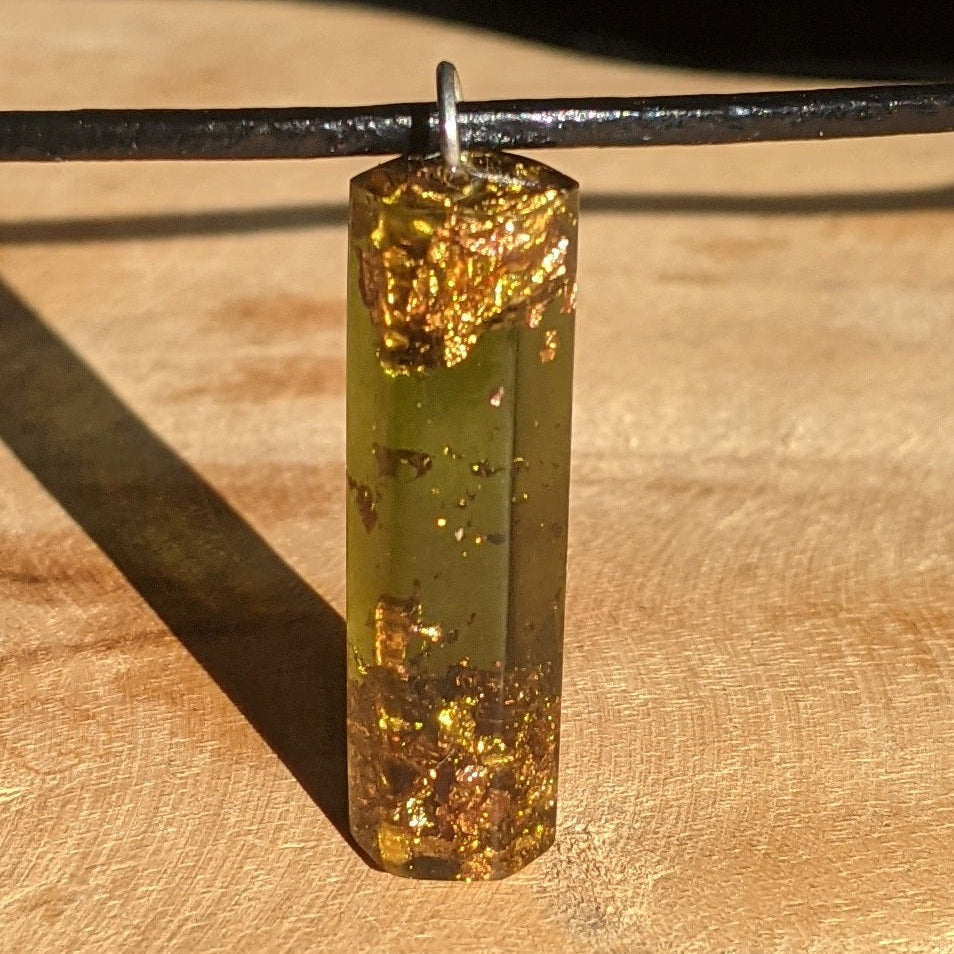 Green crystal point resin necklace with copper flakes handmade jewelry EL-Creations