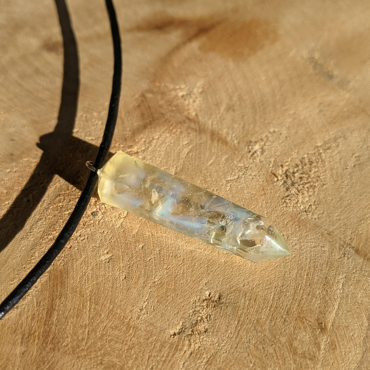 Echte Maansteen Kristalpunt Hars Ketting met Natuursteen Verstelbaar Textiel Koord | Handgemaakte Natuur Sieraden