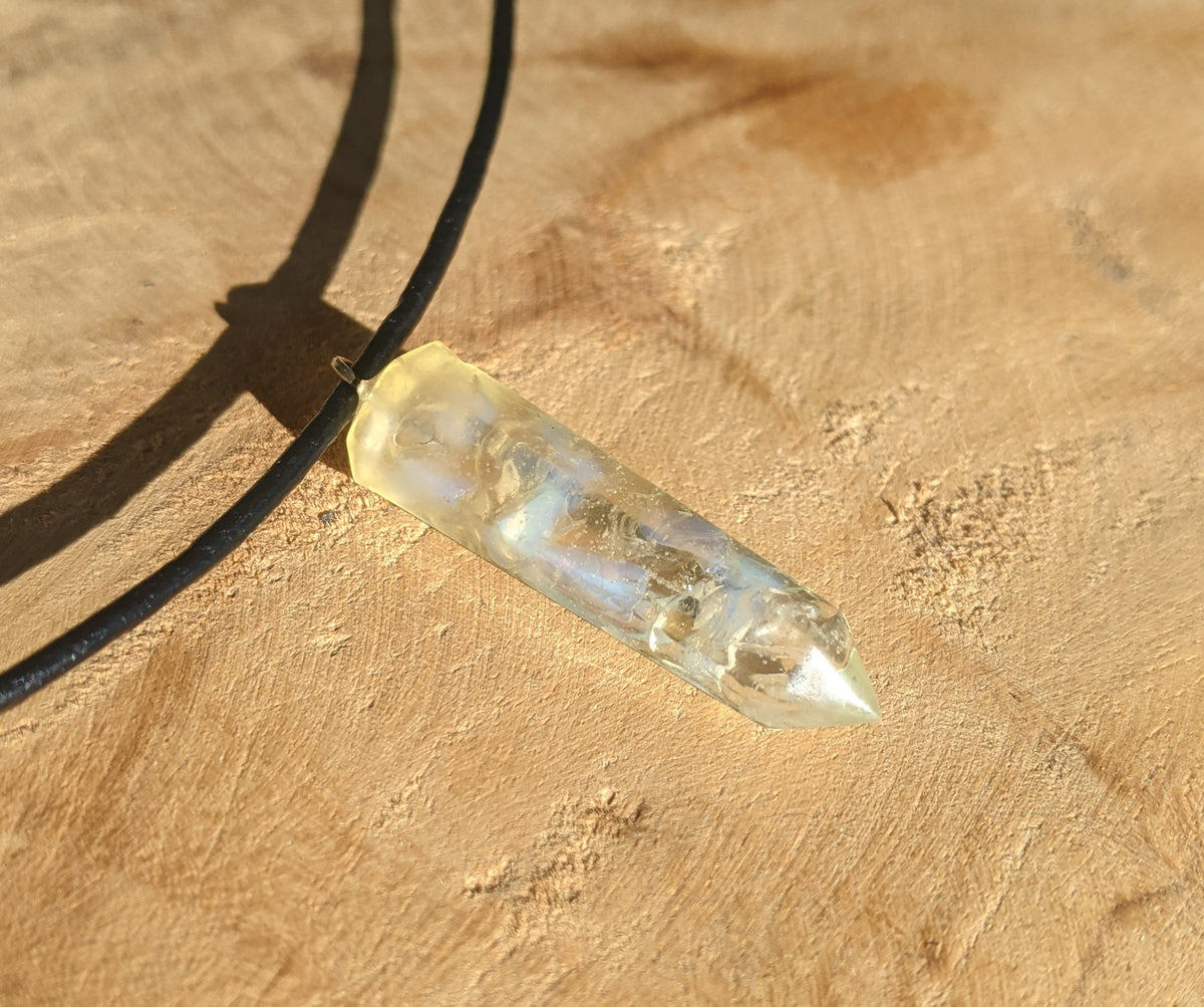 Echte Maansteen Kristalpunt Hars Ketting met Natuursteen Verstelbaar Textiel Koord | Handgemaakte Natuur Sieraden