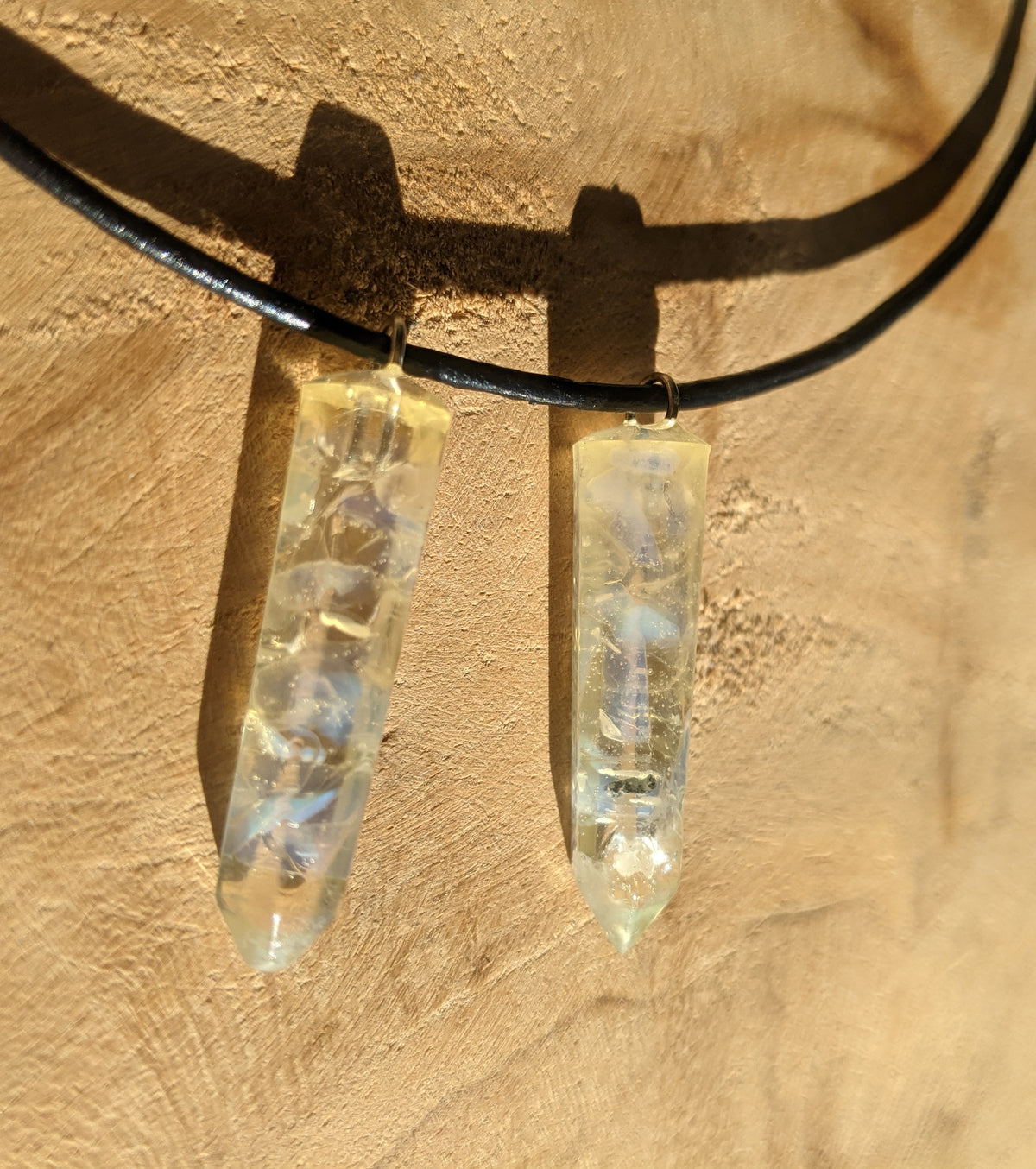 Echte Maansteen Kristalpunt Hars Ketting met Natuursteen Verstelbaar Textiel Koord | Handgemaakte Natuur Sieraden