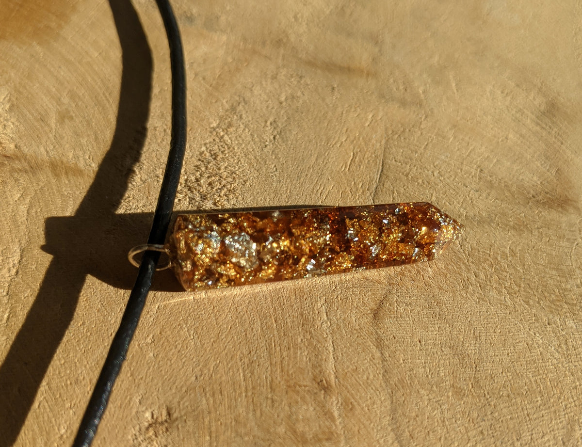Handmade amber crystal point jewelry with gold flakes EL-Creations