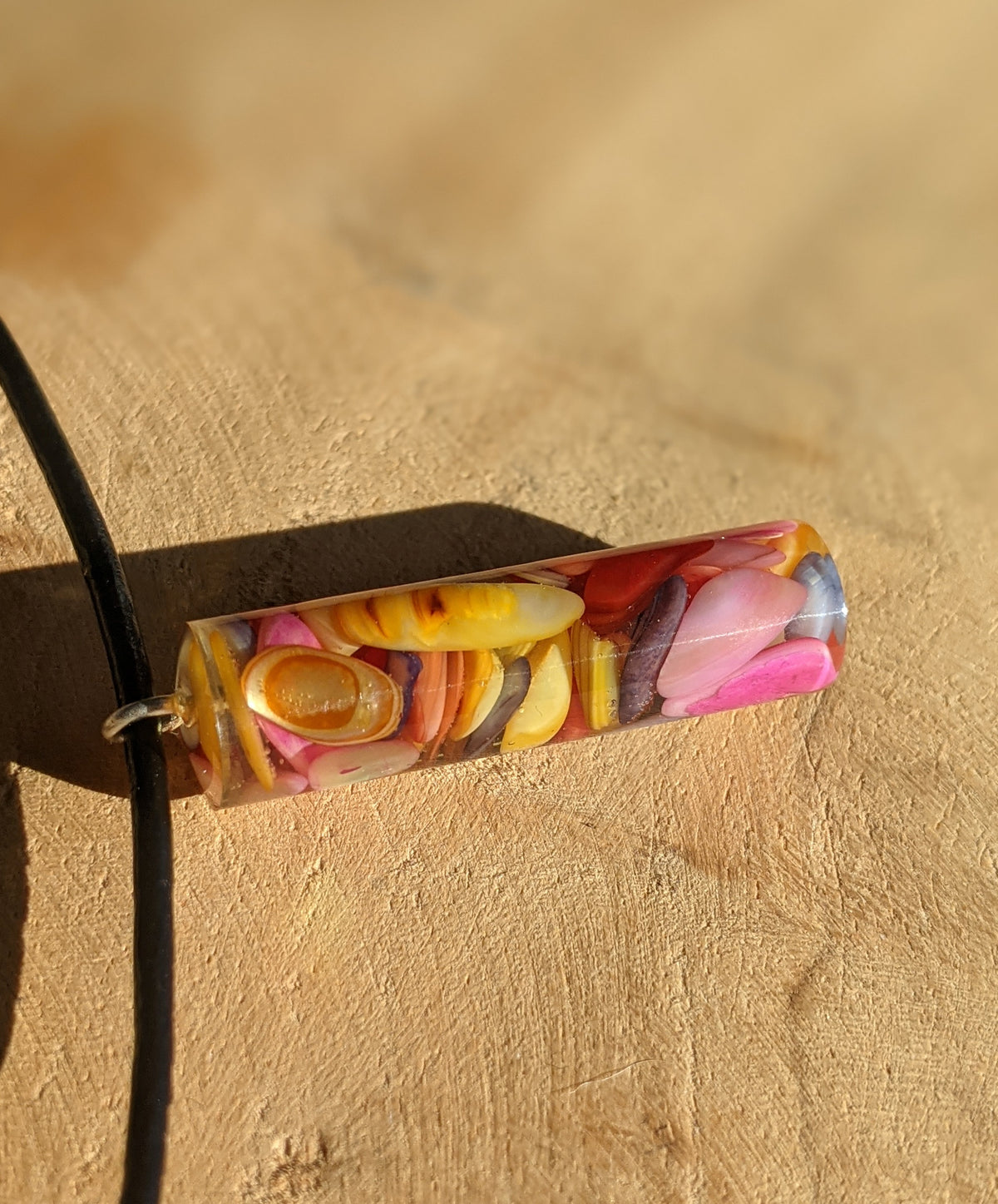 Handmade resin pendant necklace with vibrant natural stone details EL-Creations