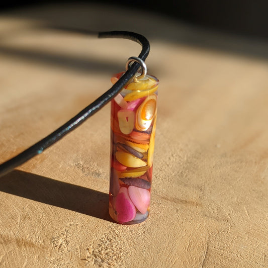 Colorful natural stone resin necklace with crystal pendant handmade jewelry EL-Creations