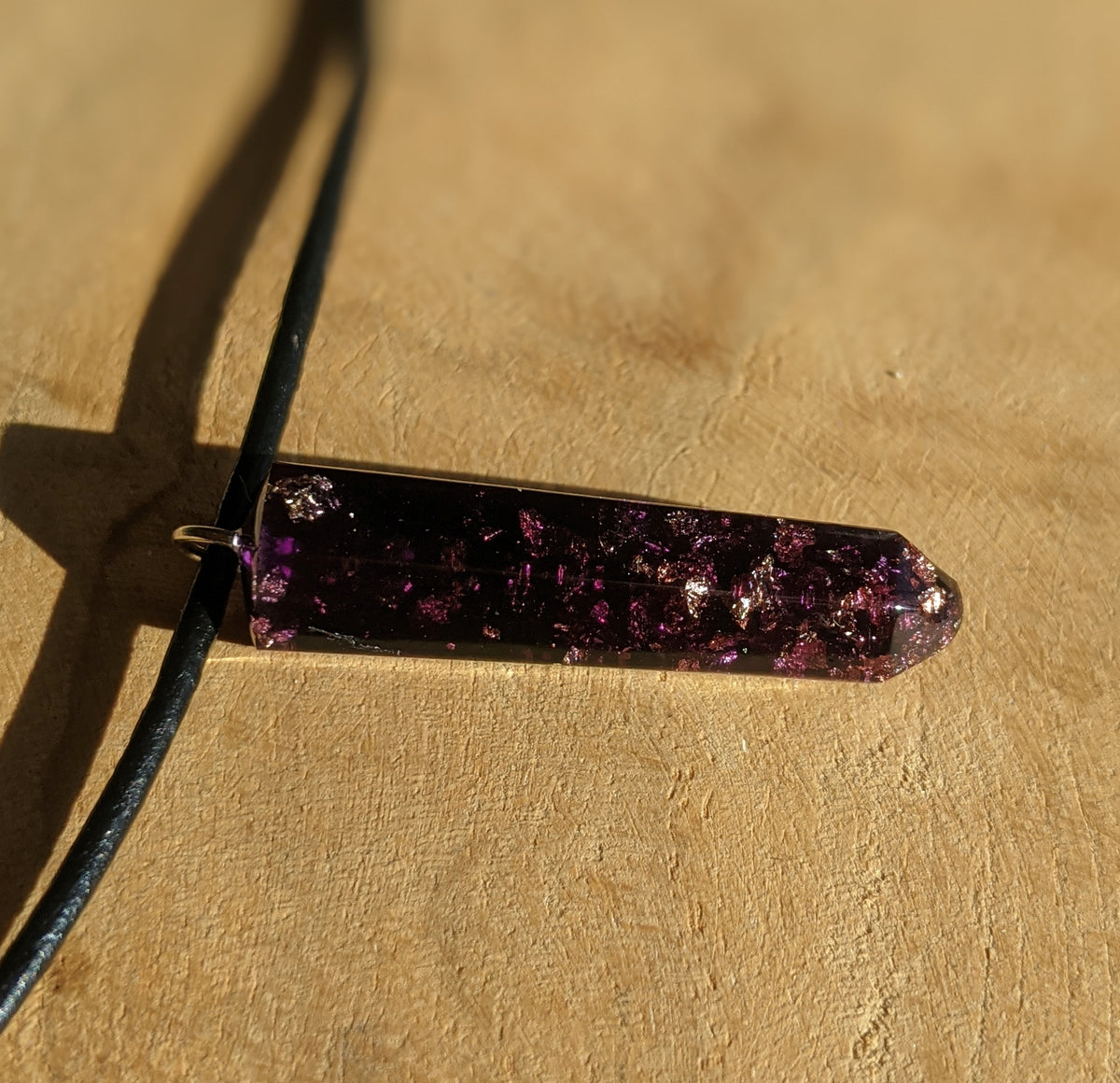 Handmade purple resin jewelry with metallic copper and gold flakes pendant EL-Creations