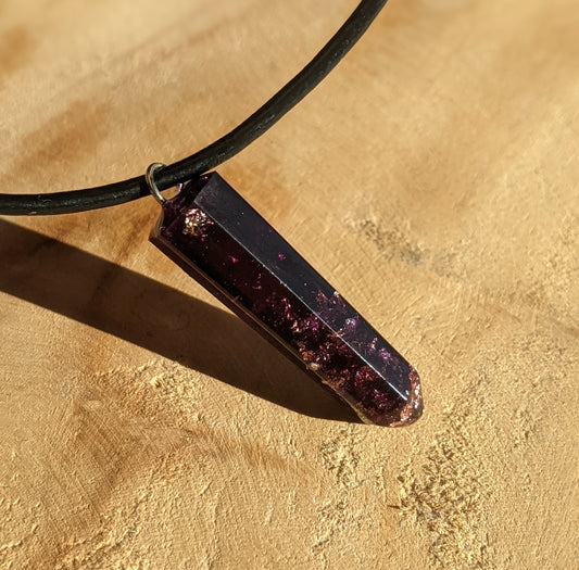 Purple resin pendant necklace with copper and gold flakes handmade jewelry EL-Creations