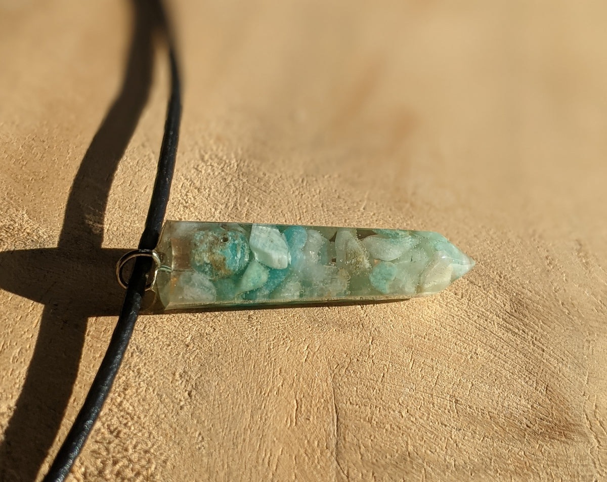 Handmade blue green amazonite pendant necklace with adjustable textile cord EL-Creations