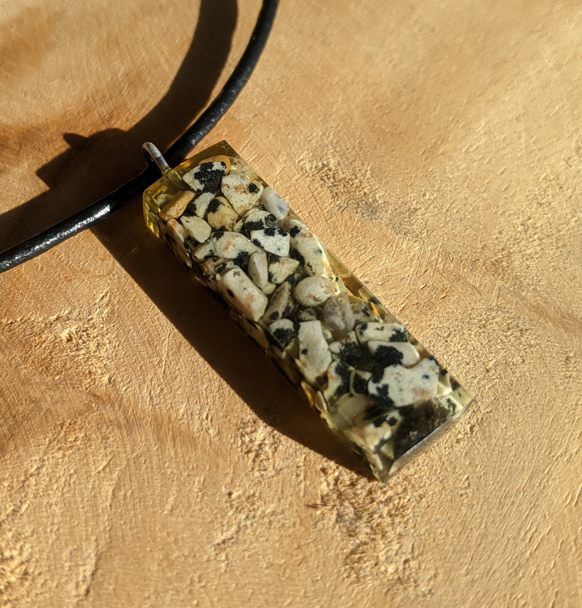 Unique nature inspired Dalmatian stone resin necklace handmade accessory EL-Creations