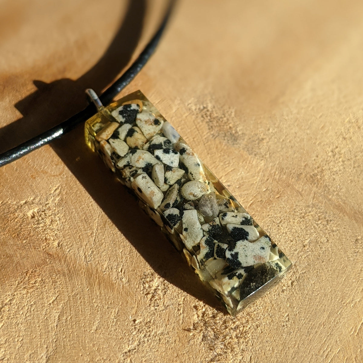 Dalmatian stone rectangle resin necklace with natural stones handmade jewelry EL-Creations