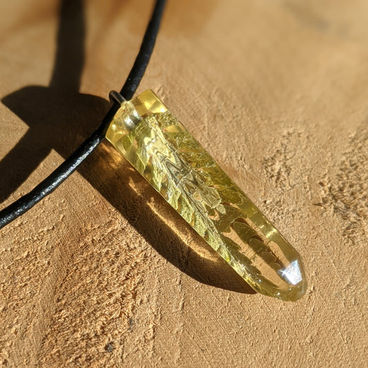 Real fern leaf preserved in resin crystal point necklace EL-Creations