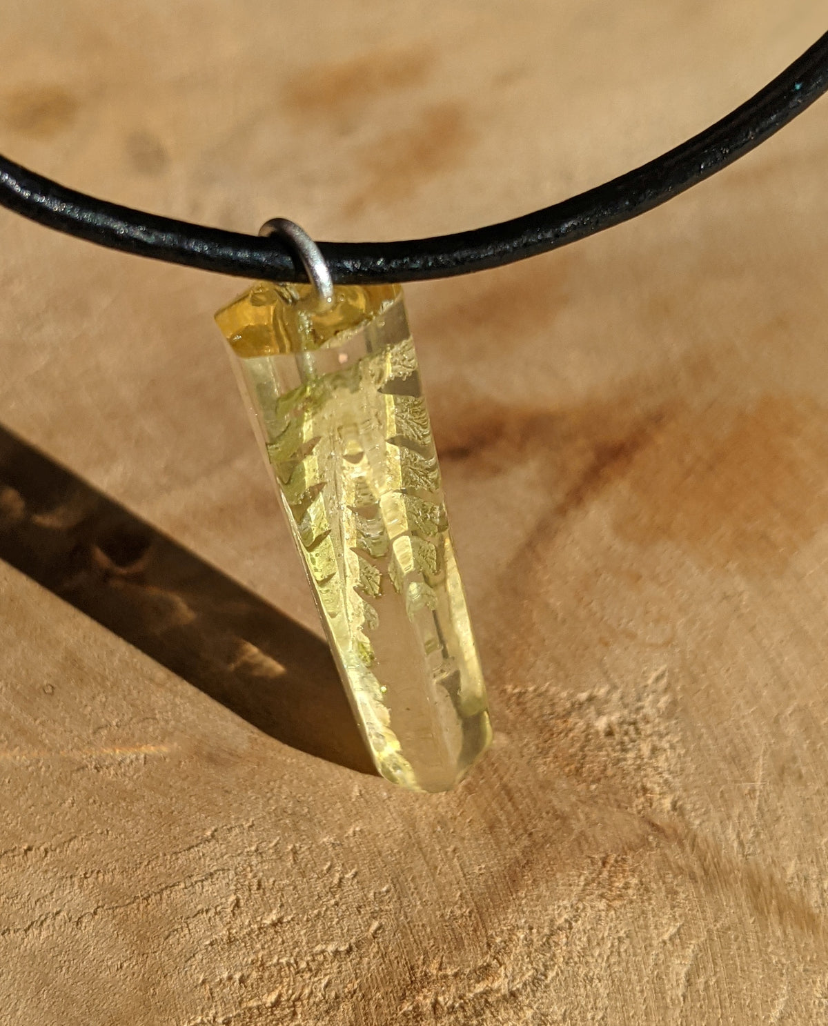 Handmade forest inspired fern pendant with clear resin crystal design EL-Creations