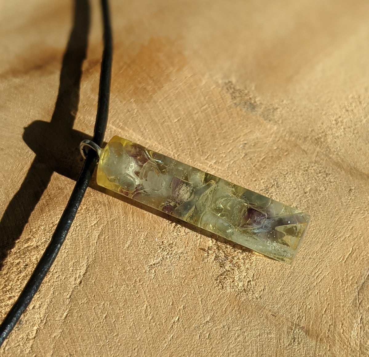 Handmade resin necklace with genuine natural fluorite stone EL-Creations