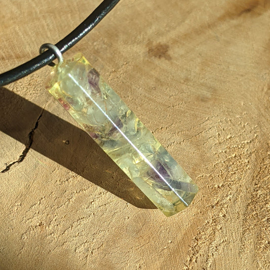 Fluorite rectangle resin necklace with adjustable black textile cord by EL-Creations