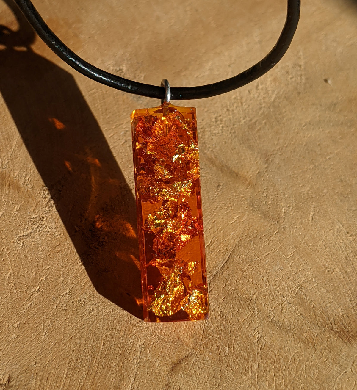 Adjustable leather cord necklace with amber resin pendant handmade jewelry EL-Creations
