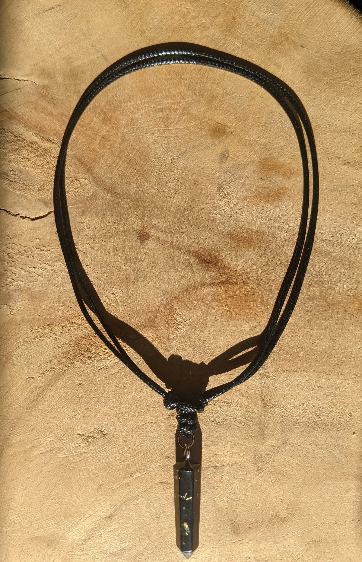 Elegant black crystal point resin jewelry gift with adjustable leather cord EL-Creations