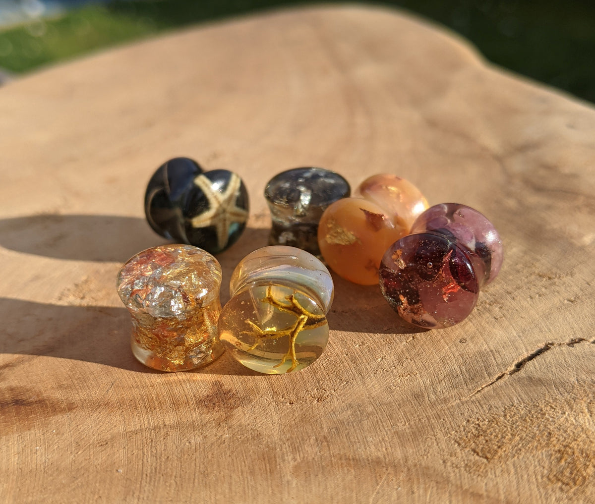 Mixed Gemstone Resin Plug Set - 6 Pieces | Variety Tunnel Gauges | EL-CreationS